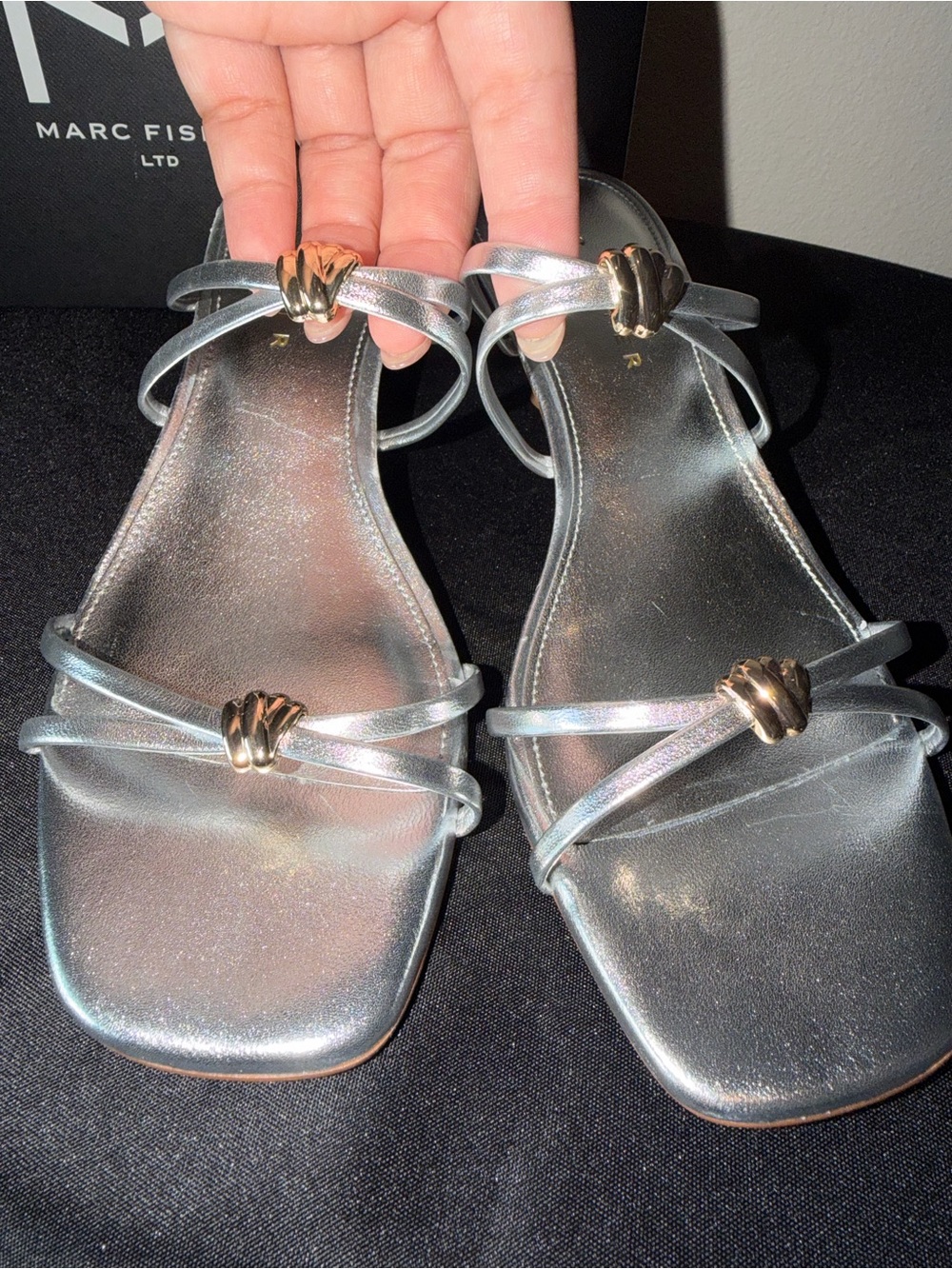 Marc Fisher Silver Strappy Knot Mules - Picture 6 of 9